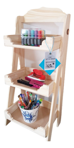 Organizador Con Estantes Reforzado Madera Escalera Pino