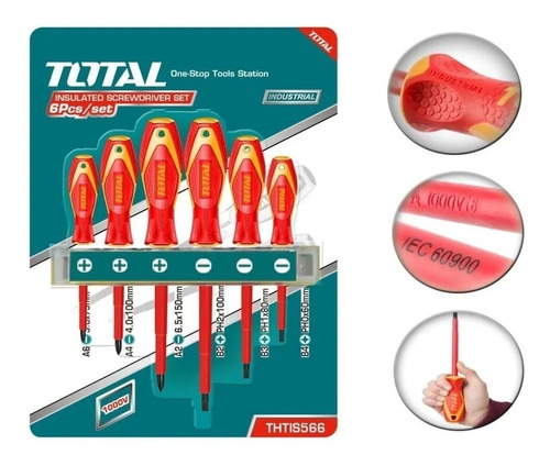 Set De 6 Destornilladores Total Imantados Para Electricista 