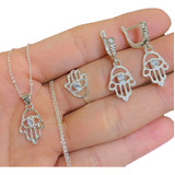 Conjunto Cadena Dije Anillo Aros De Mano De Fatima Kit 036-1