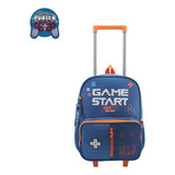 Mochila Carro Lsyd Gamer Start Niño 16'' Escolar Joysticks Color Azul - Naranja Diseño De La Tela 94.1530.2