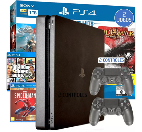 Ps4 Slim Console Playstation 4 + 2 Controle + Jogos