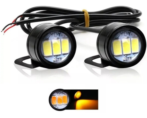 Par Faros Focos Led Ojo Aguila Ambar Fijo Estrobo Moto Auto 