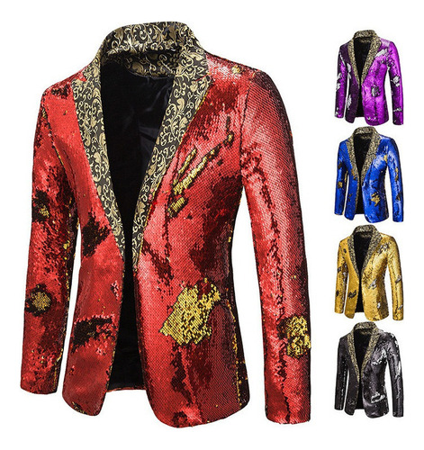 Blazer De Lentejuelas Brillantes Para Dj Party Para Hombre 