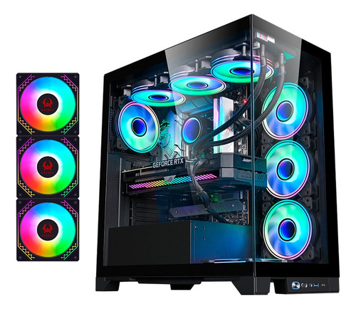 Gabinete Kronos Prisma Pro Black Atx, Vidrio, Con 3 Coolers