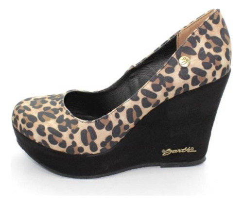 Sapato Anabela Barth Animal Print Solado Preto