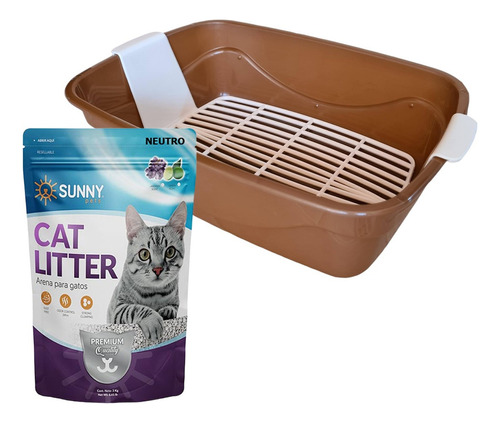 Arenero Para Gato Con Cernidor Incluye Arena Sunny Color Chocolate