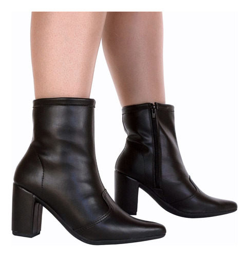 Bota Feminina Bico Fino Cano Curto Salto Alto Grosso  6801