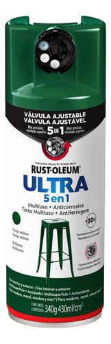 Pintura Aerosol Antióxido Rust Oleum 5 Válvulas Ultra 5 En 1 Color Verde Militar Brillante Hunter Green