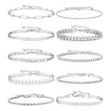 Pulseras De Plata Para Mujeres Y Niñas, Acero Inoxidable Del