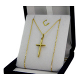 Conjunto Oro 18k Forcet 45 Cm Y Cruz Palito 3 Gr  