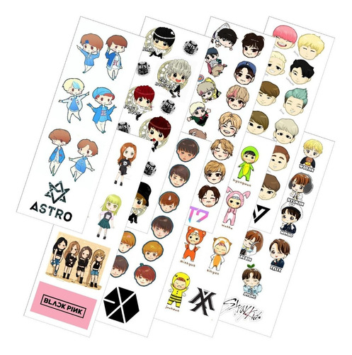 Combo De 8 Planchas De Stickers De K-pop Promo Bts Got7 Exo