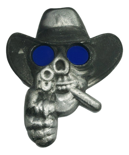 Caveira Revolver Cowboy Led Azul Caminhão Metal Bi-volt