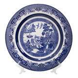 Prato Decorativo Porcelana Flamingo Blue Willow Com Suporte 