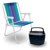Caixa Termica Preta Cooler 6 L + Cadeira De Praia Alumínio