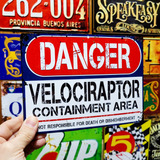 Cartel Chapa Danger Velocirraptor Jurassic Park Apto Exterio