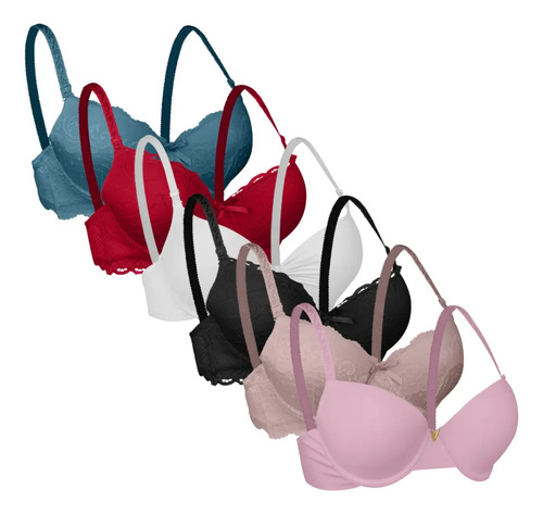 Brasier Encaje Floreado Sexy 6 Pz Surtido Colores Y Modelos