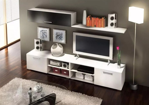 Mesa De Tv Led Con Alacena Melamina Modular Lcd Rack Mueble