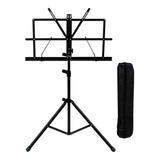 Estante Partitura Dobravel Preta Pedestal De Ferro Com Bag