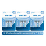 12 Pilhas Alcalinas Philips Aaa Palito Power Alkaline