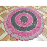 Tapete Redondo Em Croche Pink Com Marrom 87cm