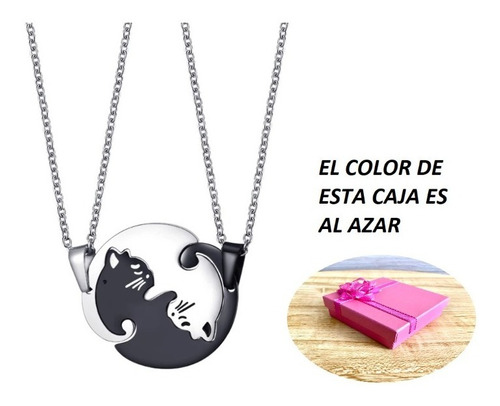 Collar Gato Pareja Acero Inoxidable Hombre Mujer Regalo Caja