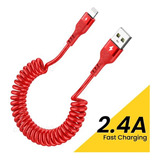 Cable Usb Rojo Carga Rápida Resorte Gusano Para iPhone