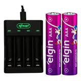 Carregador Pilha Aa/aaa Type-c + 2 Pilhas Aaa 900 Mah Elgin 110v/220v