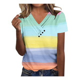 Playera En V Para Mujer, Cuello En V, Casual, A La Moda, Ma