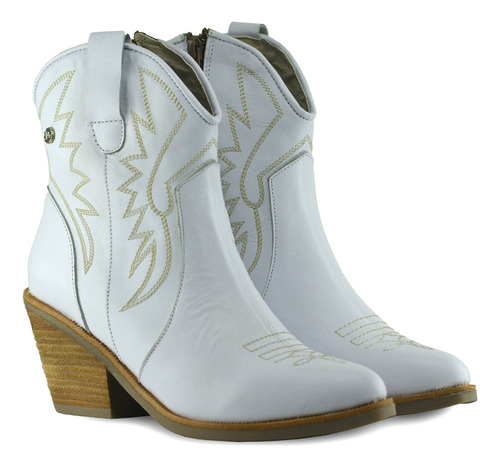 Bota De Cuero Texana Bordada Maitee Color Blanco