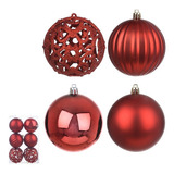 Kit C/ 06 Bola De Natal 8 Cm Mista Decorada Vermelha D&a Cor Vermelho Lisa