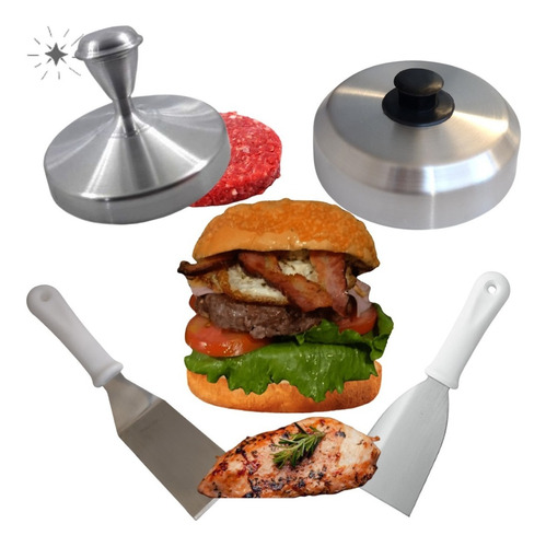 Kit Hambúrguer Abafador Espátulas Chapeiro Lanches Cozinha