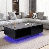 Mesa De Centro De Alto Brillo Con Luz Led, Moderna Mesa De C