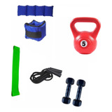 Kit Entrenamiento Mancuernas Soga Rusa 5kg Tobilleras Bandas