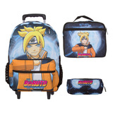 Mochila Infantil Menino Rodinha Boruto Com Lancheira Estojo