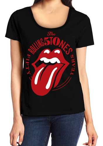 Remera Rolling Stones Mujer Logo Lengua Rock 50 Años