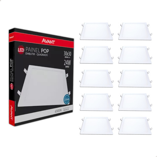 Kit 10 Painel Plafon Led 24w Embutir Quadrado 30x30 6500k