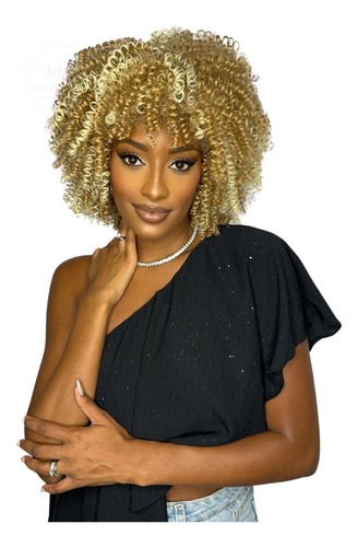 Peruca Wig Lace Cacheada Afro Black Power  Com Franja  