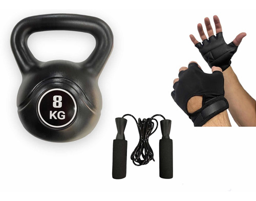 Kit Entrenamiento Soga + Pesa Rusa 8kg + Guantes Par 28