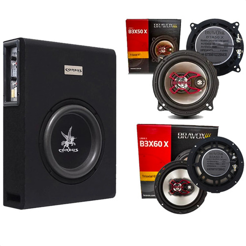 Caixa Amplificada Slim Corzus 303 + Auto Falantes Bravox X