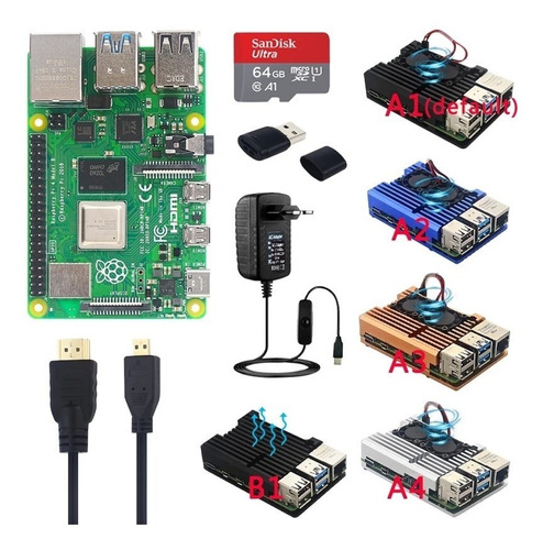 Kit Raspberry Pi 4 Pi4 8gb Cartão 64gb Fonte Hdmi Alumínio