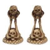 Kit 2 Castiçal Caveira Crânio Skull Halloween Decor Resina