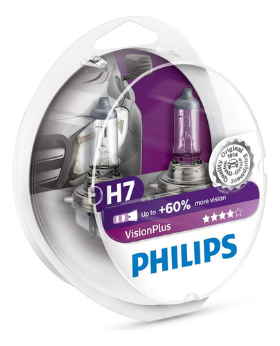 Lampara H7 Vision Plus 12v 55w Philips Set X 2 + 60% Luz