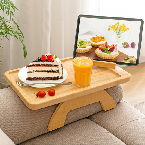 Bambootray Bandeja De Mesa De Sofa Con Clip Para Bandeja De