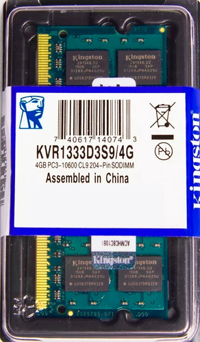 Memória Kingston Ddr3 4gb 1333 Mhz Notebook 16 Chips 1.5v