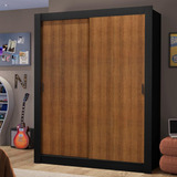 Guarda-roupa Solteiro Madesa Dallas 2 Portas Correr Pru Cor Preto/rustic 1094d82g