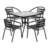 Set Comedor Patio 5 Piezas Mesa 31.5  Vidrio Negro