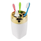 Porta Escova E Creme Dental Suporte Banheiro Branco Dourado