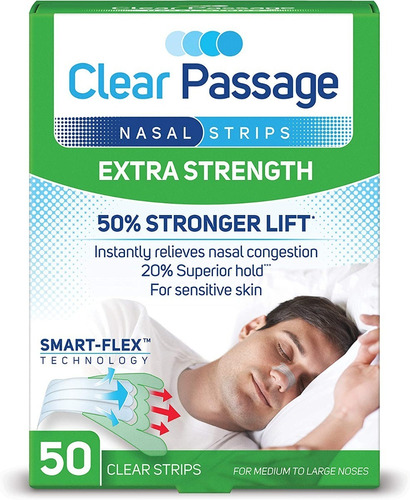 Clear Passage | Tiras Nasales | Extra Fuertes | 50 Count