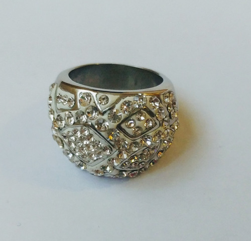 Anillo Plata Pedrería Blanco Fantasía Unitalla