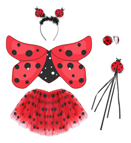 Disfraz De Ladybug Para Niña Talla 3-8 Años-negro/rojo